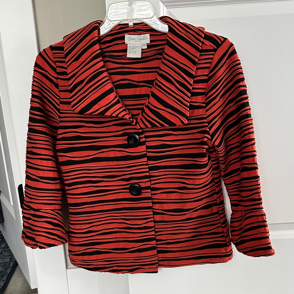 Chic Striped Red and Black Blazer